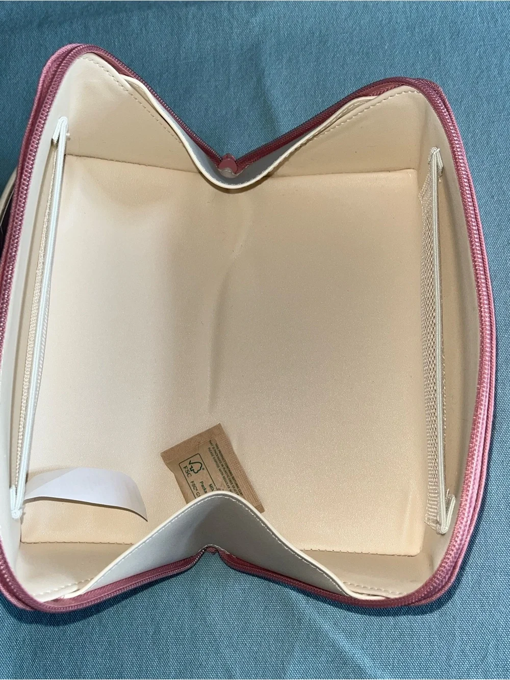 Serra Pink Cosmetic Bag with Cream Handle and Gold Zip Pull